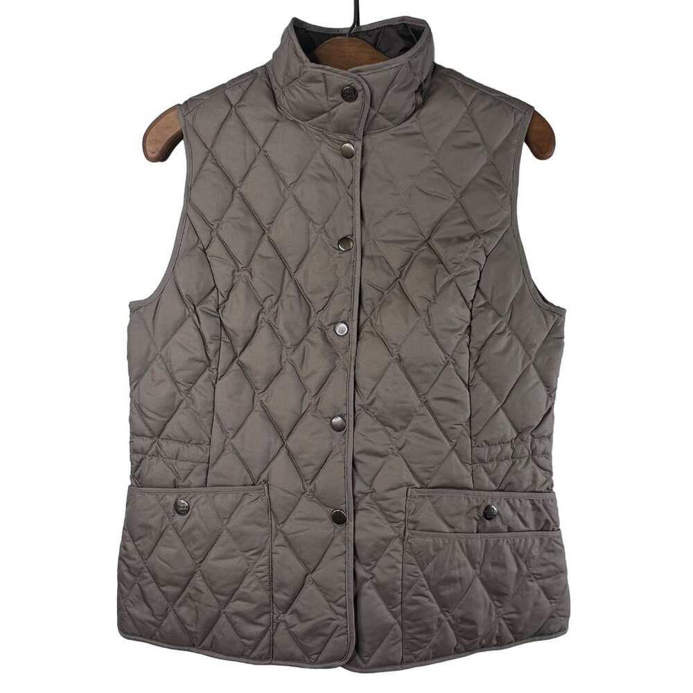 Eddie Bauer Vest Size Small Quilted EB550 Premium Goose Down Snap Button Up Gray